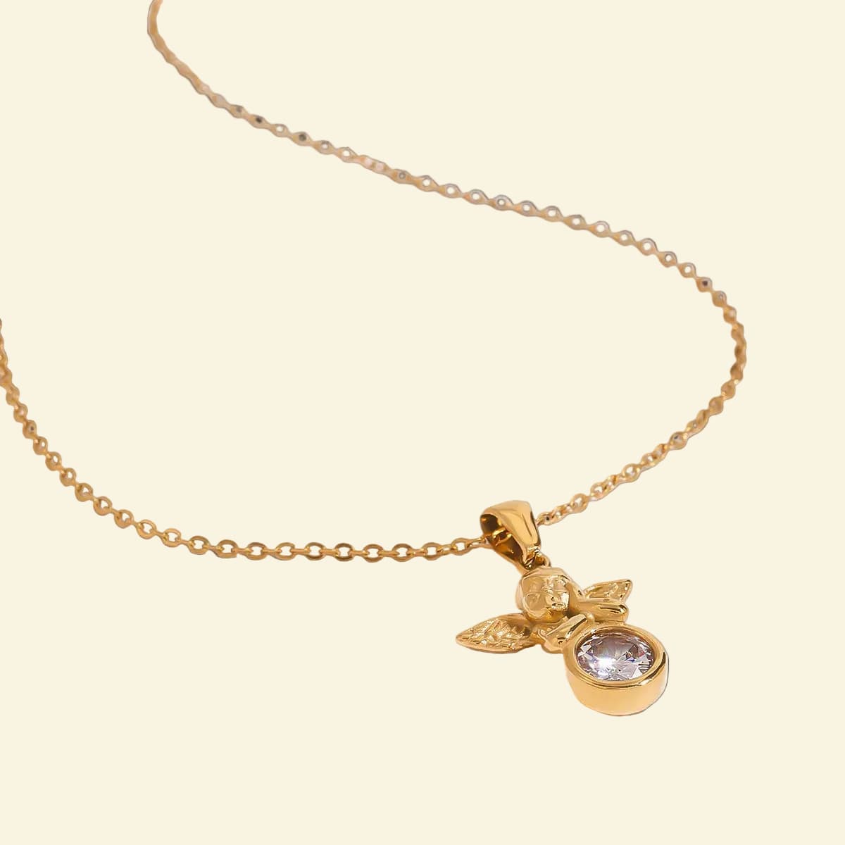 Elegant Diamond Angel Pendant Necklace - 18K Gold Plated | Vinajewelry