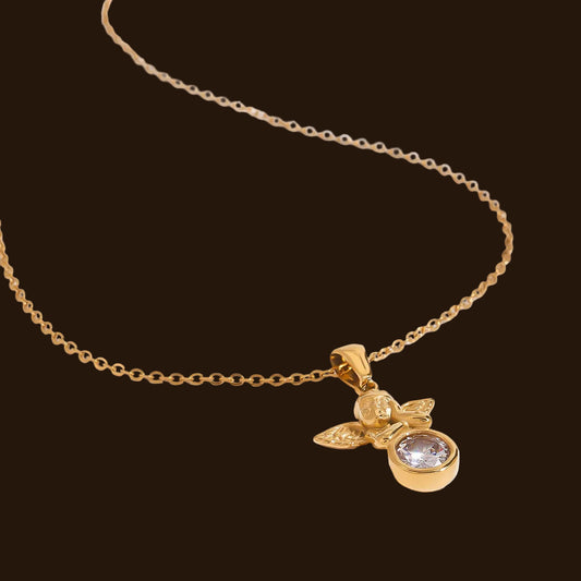 Elegant Diamond Angel Pendant Necklace - 18K Gold Plated | Vinajewelry