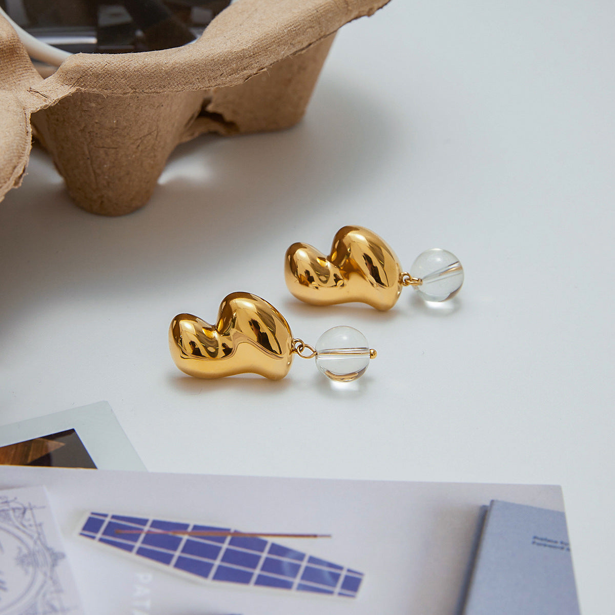 Luxury Teardrop Diamond Pendant Hoop Earrings - 18K Gold Plated Stainless Steel