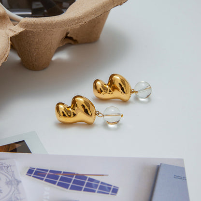 Luxury Teardrop Diamond Pendant Hoop Earrings - 18K Gold Plated Stainless Steel