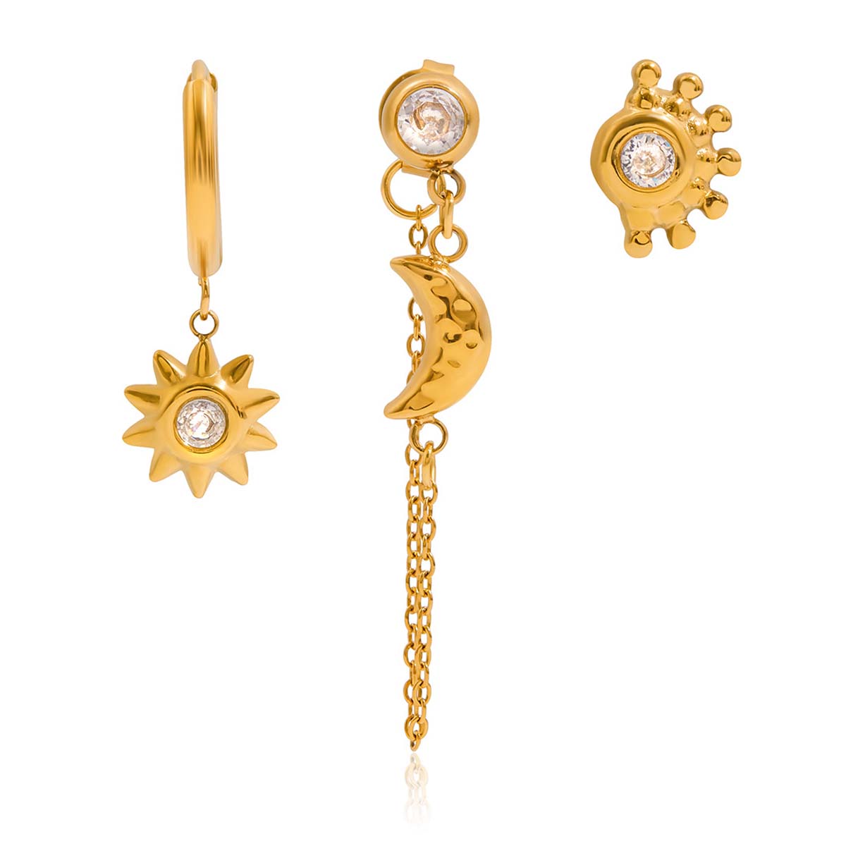 Ethereal Sun Moon Dangle Earring Set