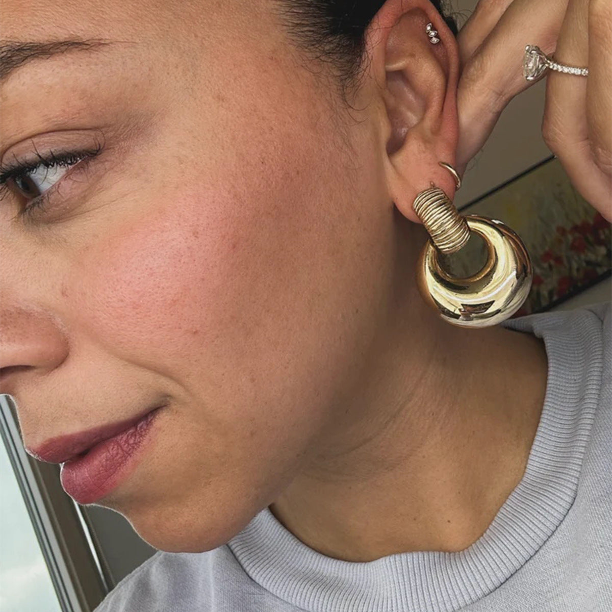 Minimalist geometric design pendant earrings 18K gold