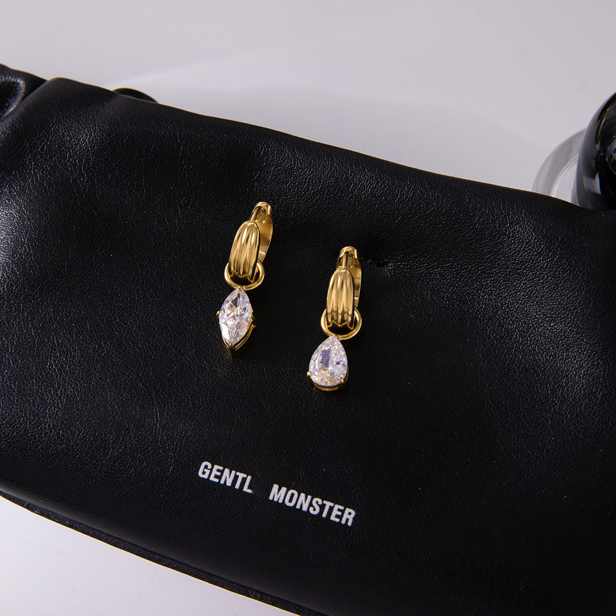 Luxury Teardrop Diamond Pendant Hoop Earrings with 18K Gold Plated Stainless Steel