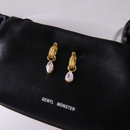Luxury Teardrop Diamond Pendant Hoop Earrings with 18K Gold Plated Stainless Steel