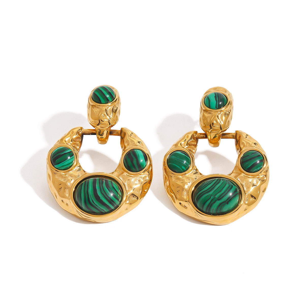 Vintage Malachite Geometric Earrings 18K Gold - Waterproof | Vinajewelry