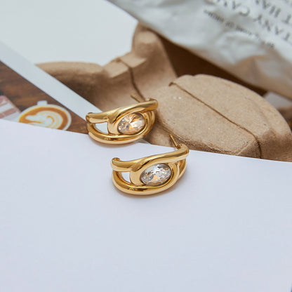 Minimalist Diamond Hoop Earrings - 18K Gold Plated Stainless Steel