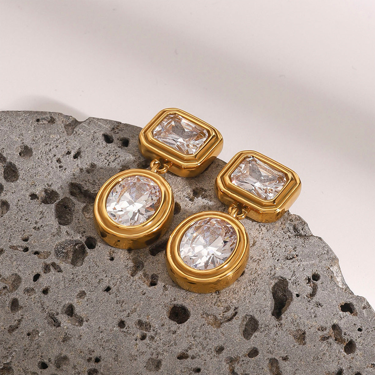 Vintage Geometric Diamond Earrings 18K Gold - Waterproof | Vinajewelry