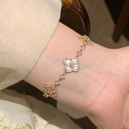 Luxury diamond openwork four-leaf clover adjustable bracelet in 18k gold