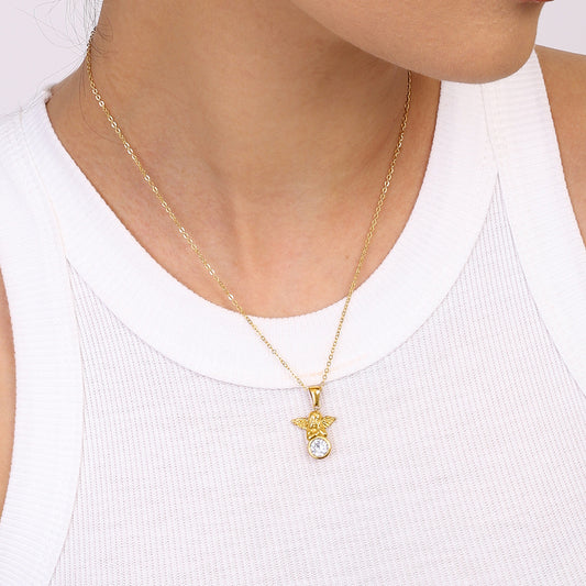 Elegant Diamond Angel Pendant Necklace in 18k Gold