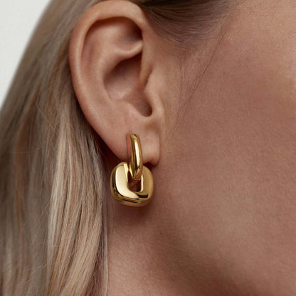 Daily Geometric Design Pendant Hoop Earrings 18K Gold Plated Stainless Steel