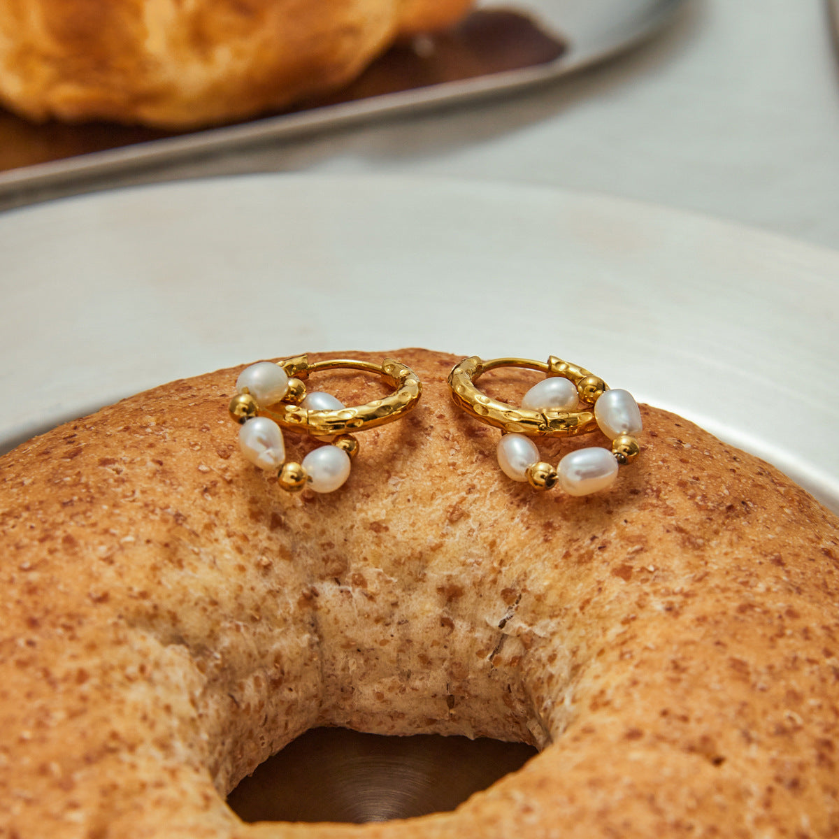 Pearl Beaded Pendant Gold Earrings - High Quality 18K Gold Plated