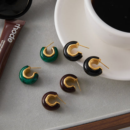 18K Gold Plated Resin Hoop Earrings - Waterproof Minimalist Jewelry