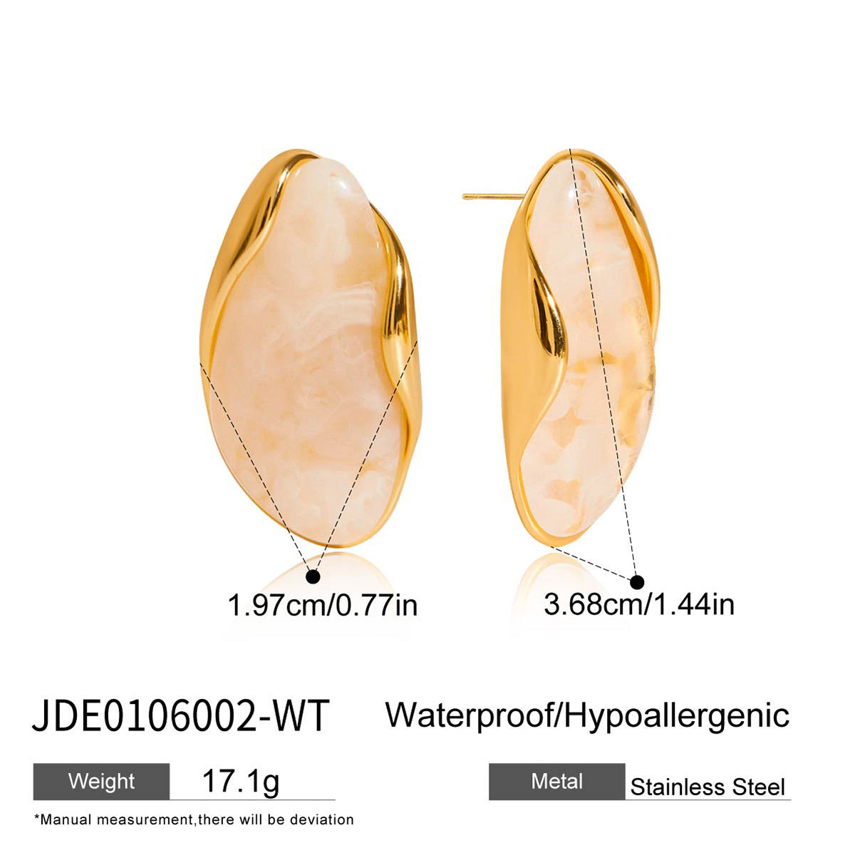 Amber Resin Stud Earrings 18K Gold Plated - Geometric Minimalist Jewelry