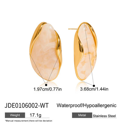 Amber Resin Stud Earrings 18K Gold Plated - Geometric Minimalist Jewelry