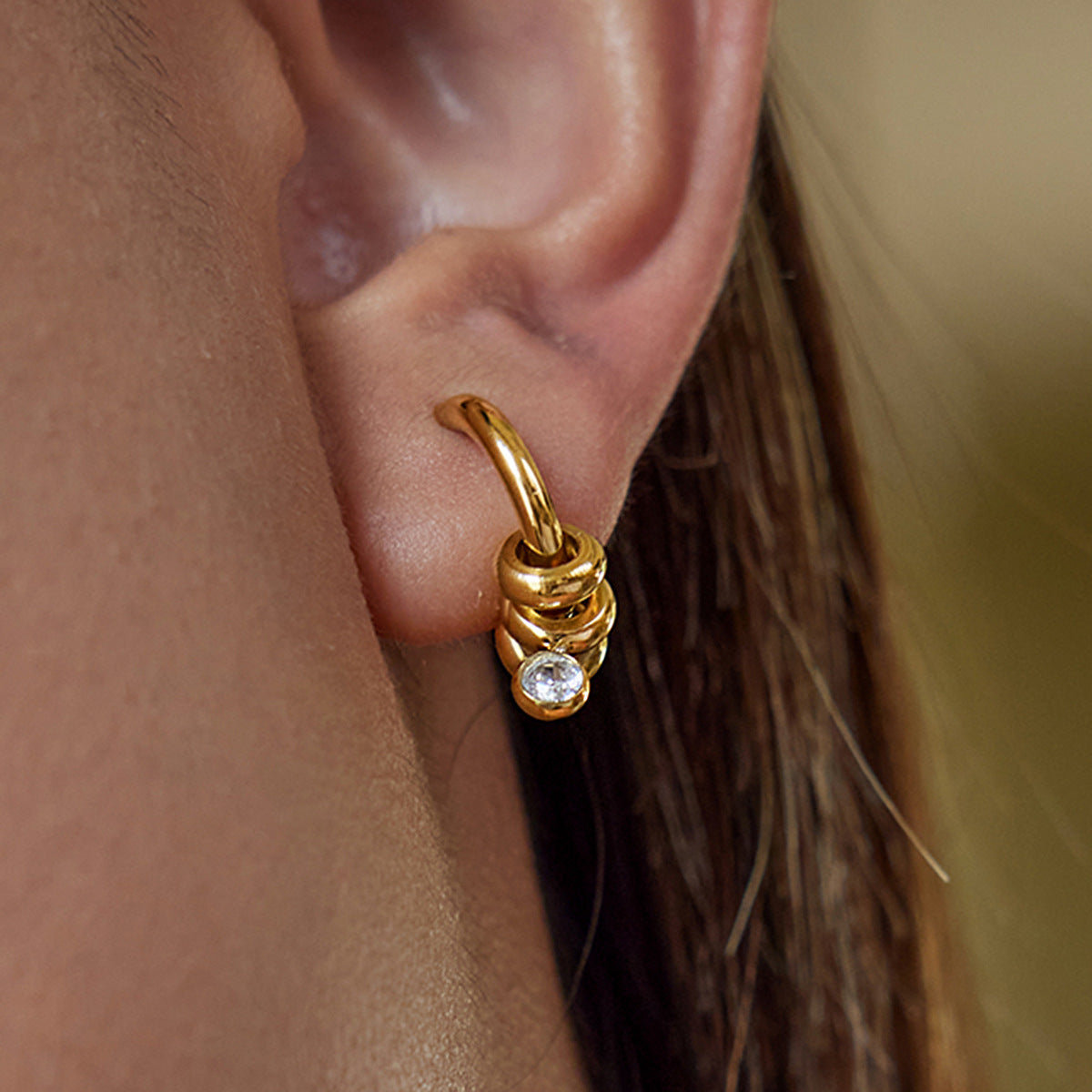 Minimalist multi-pendant diamond hoop earrings 18k gold