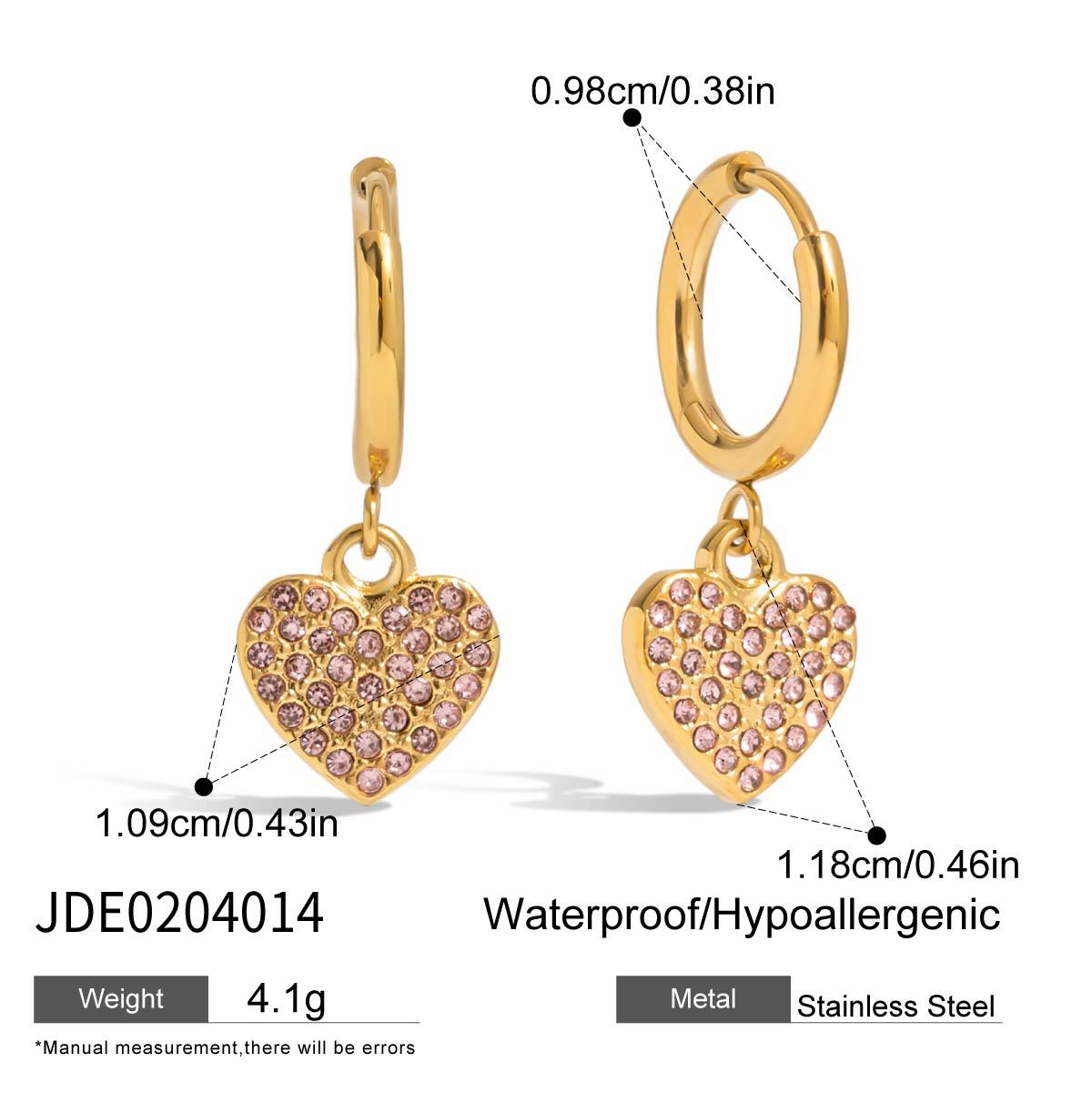 Sweet heart-shaped diamond pendant hoop earrings 18k gold