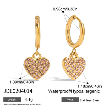 Sweet heart-shaped diamond pendant hoop earrings 18k gold