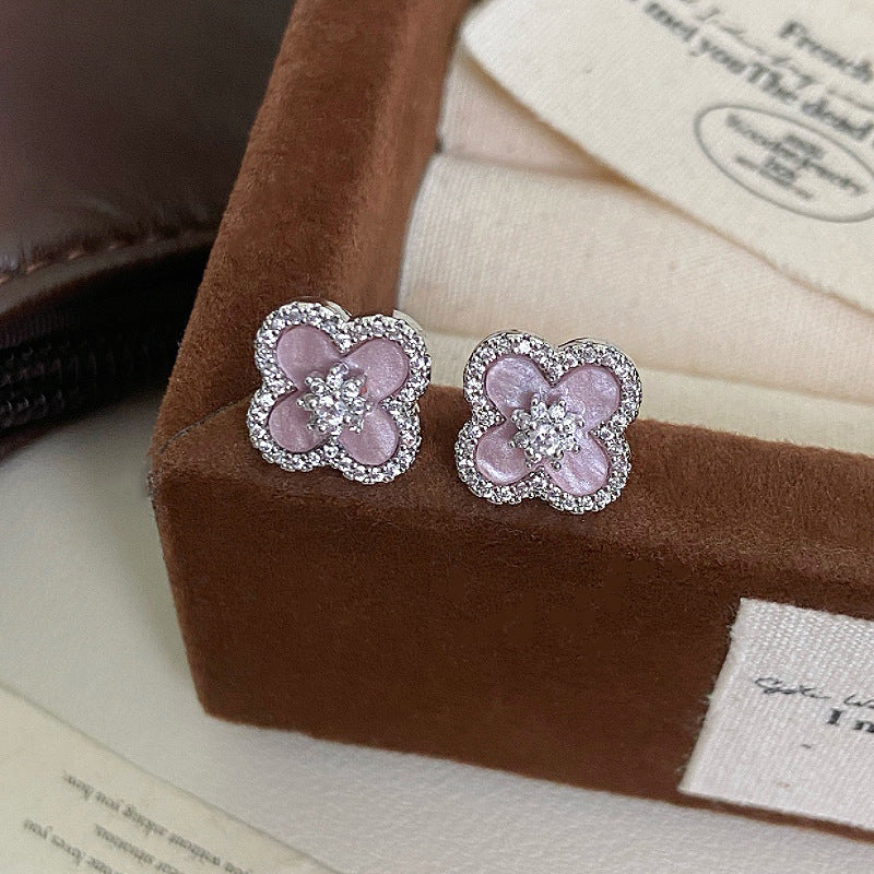 Luxury diamond four-leaf clover stud earrings with 18k gold
