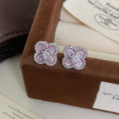 Luxury diamond four-leaf clover stud earrings with 18k gold