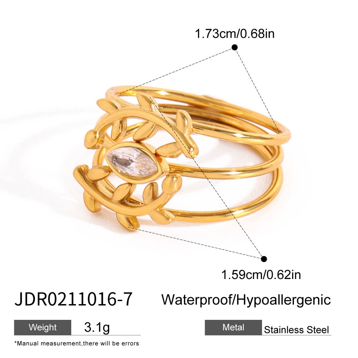 Wheat Ear Evil Eye Diamond Ring - 18K Gold Plated Triple Stack | Vinajewelry
