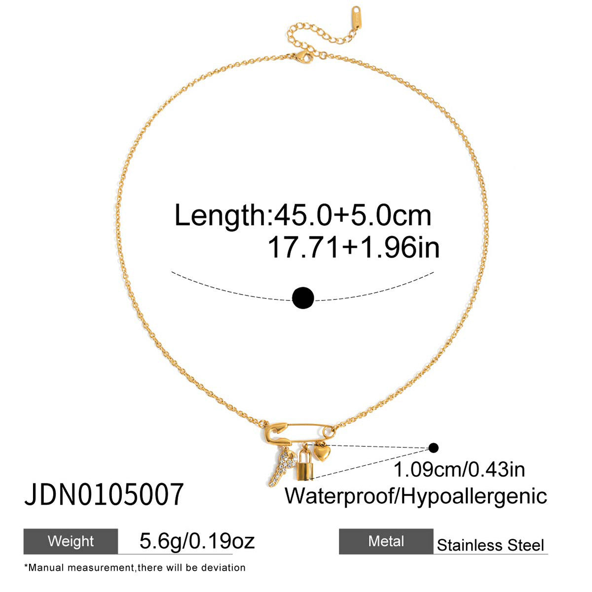 Luxury Diamond Key Lock Heart Paperclip Pendant Stacked Necklace 18k Gold