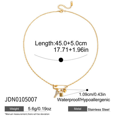 Luxury Diamond Key Lock Heart Paperclip Pendant Stacked Necklace 18k Gold