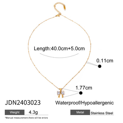 Sweet 18K Gold Bowknot Diamond Pendant Necklace