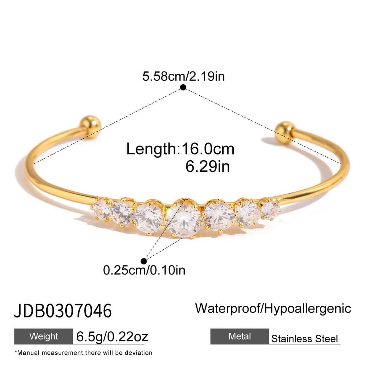 Minimalist Luxury 18K Gold Diamond Open Adjustable Bracelet