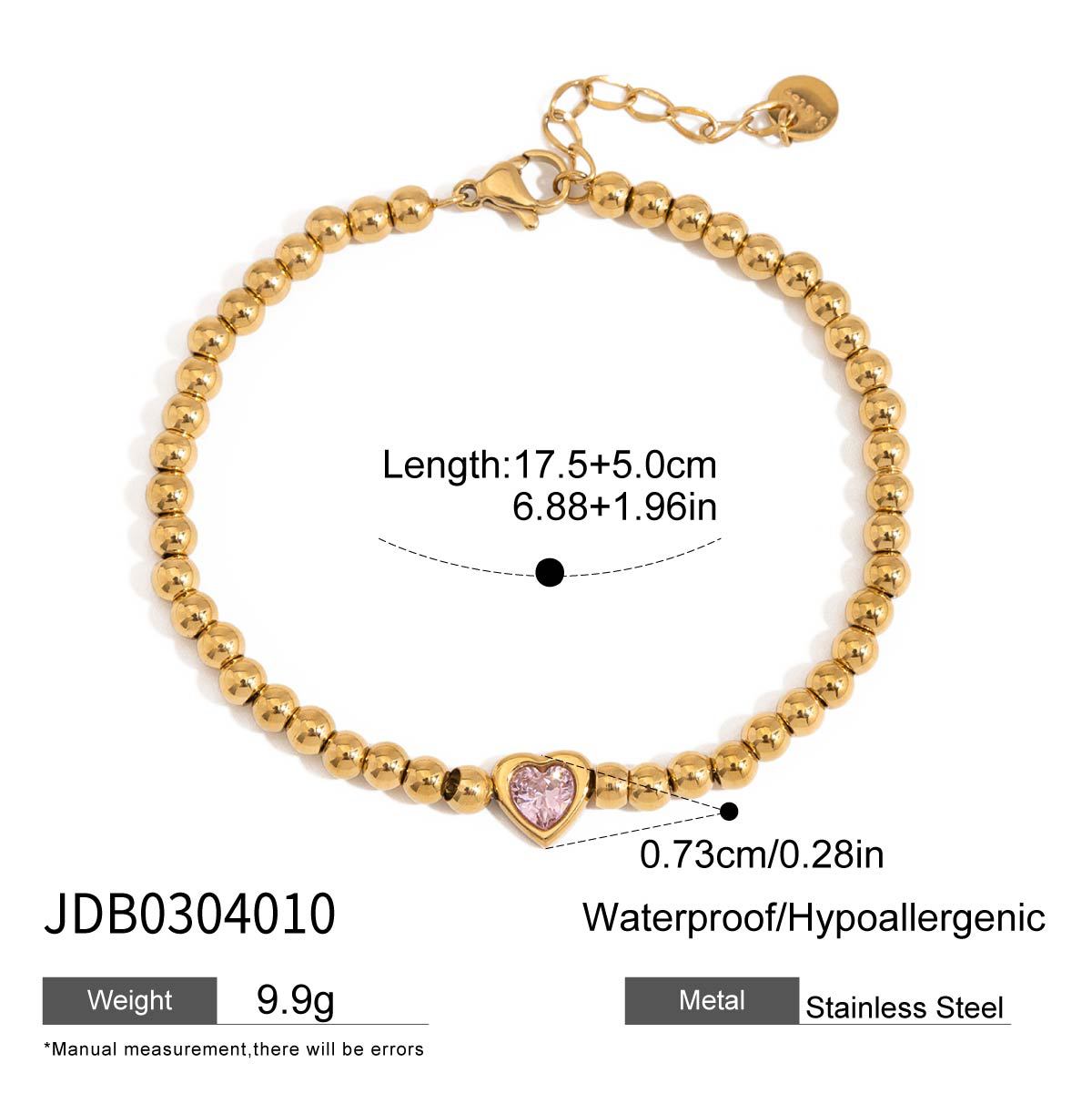 Luxurious 18K Gold Heart and Diamond Beaded Bracelet