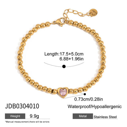 Luxurious 18K Gold Heart and Diamond Beaded Bracelet