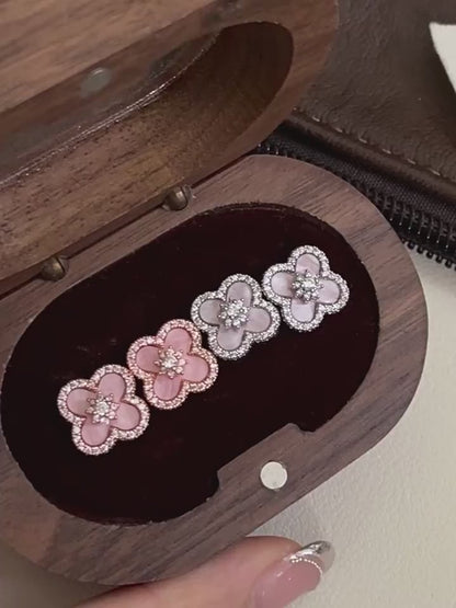 Luxury diamond four-leaf clover stud earrings in 18k gold