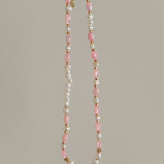 Natural Pearl Gemstone Beaded Necklace - 18K Gold Plated Stackable | Vinajewelry