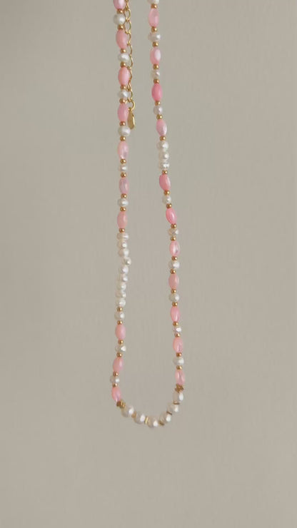 Natural Pearl Gemstone Beaded Necklace - 18K Gold Plated Stackable | Vinajewelry