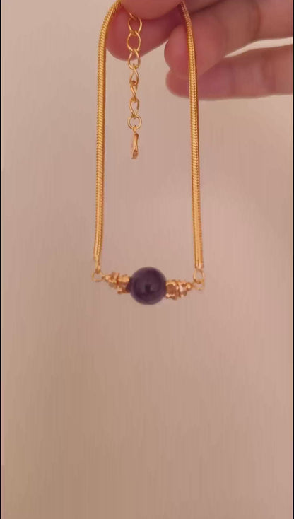 Natural Amethyst Bracelet - 18K Gold Plated Sterling Silver Adjustable | Vinajewelry