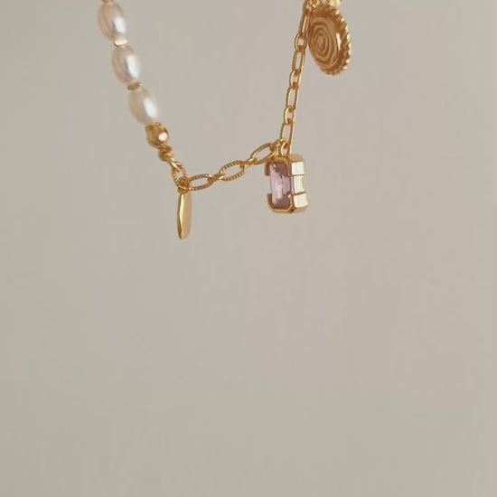 Natural Pearl Zircon Bracelet - 18K Gold Plated Sterling Silver | Vinajewelry