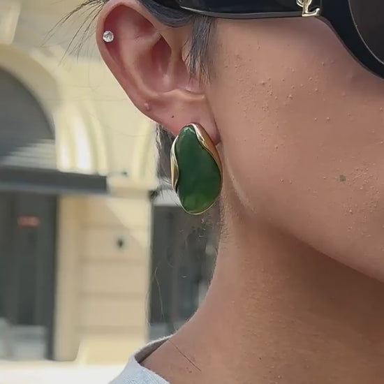 Amber Resin Stud Earrings 18K Gold Plated - Geometric Minimalist Jewelry