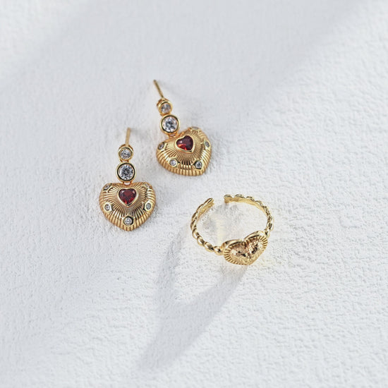 Vintage Love Heart Texture Open Ring - 18K Gold Plated Sterling Silver | Vinajewelry