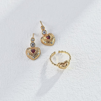 Vintage Love Heart Texture Open Ring - 18K Gold Plated Sterling Silver | Vinajewelry