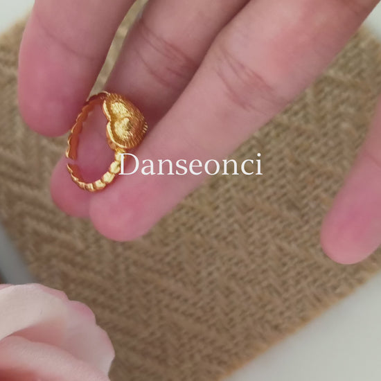 Vintage Love Heart Texture Open Ring - 18K Gold Plated Sterling Silver | Vinajewelry
