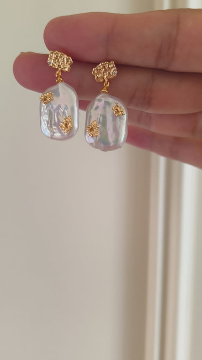 Elegant Baroque Pearl Earrings - 18K Gold Plated Sterling Silver | Vinajewelry