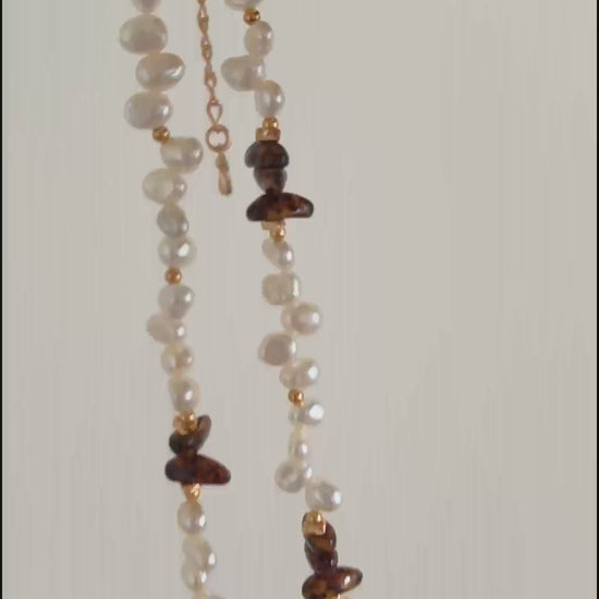 Natural Pearl Czech Glass Beaded Necklace - 18K Gold Plated | Vinajewelry