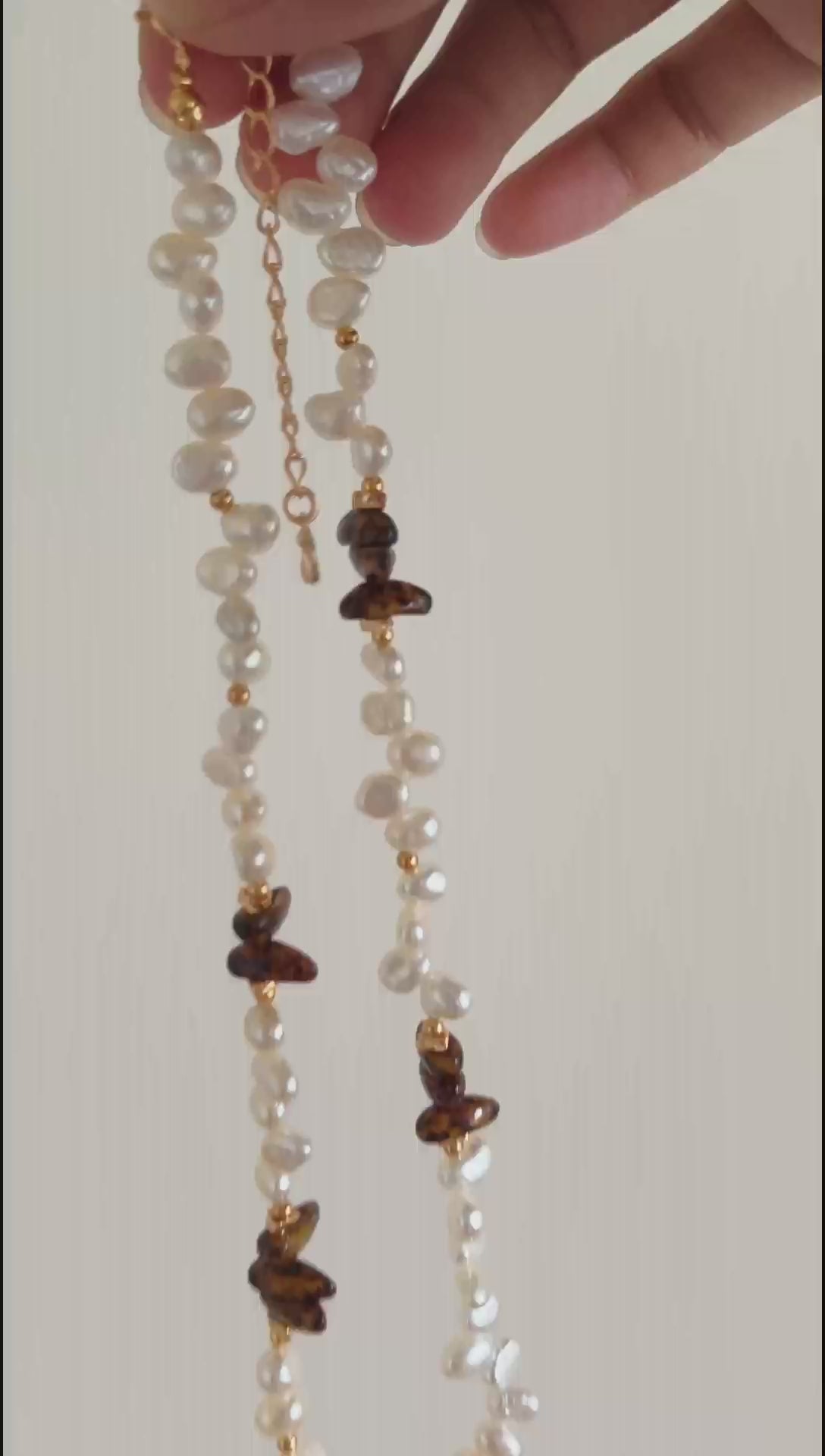 Natural Pearl Czech Glass Beaded Necklace - 18K Gold Plated | Vinajewelry