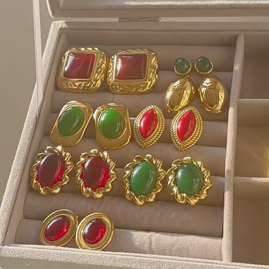 Vintage Irregular Resin Stud Earrings 18K Gold Plated - Luxury Waterproof Jewelry