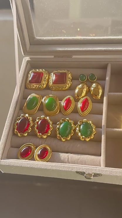 Vintage Irregular Resin Stud Earrings 18K Gold Plated - Luxury Waterproof Jewelry