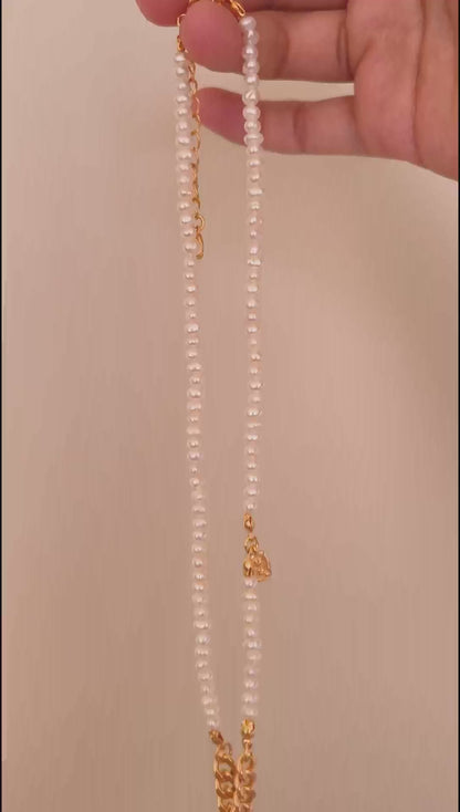 Natural Pearl Beaded Chain Necklace - 18K Gold Plated Sterling Silver | Vinajewelry