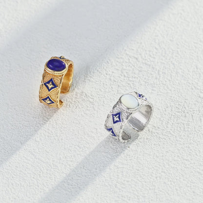 Vintage Lapis Lazuli Open Ring - 18K Gold Plated Sterling Silver Adjustable | Vinajewelry