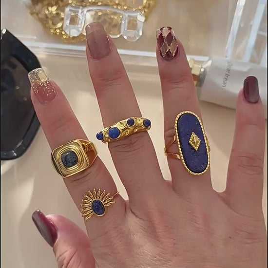 Natural Lapis Lazuli Ring - 18K Gold Plated Adjustable | Vinajewelry