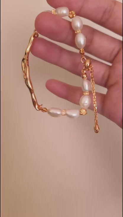 Vintage Natural Pearl Bracelet - 18K Gold Plated Sterling Silver Adjustable | Vinajewelry