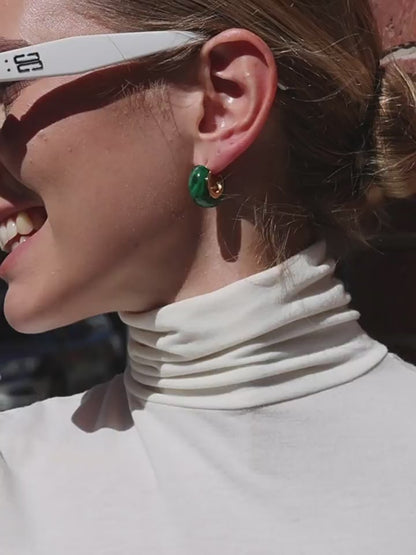 18K Gold Plated Resin Hoop Earrings - Waterproof Minimalist Jewelry