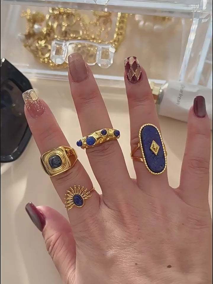 Natural Lapis Lazuli Ring - 18K Gold Plated Adjustable | Vinajewelry